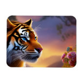 Blauäugiger Tiger und rosa Blumen Magnet (Horizontal)