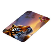 Blauäugiger Tiger und rosa Blumen Magnet (Linke Seite)