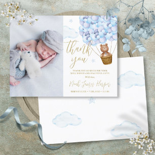Blauballon-Bär-Danke-Baby-Foto-Geburt Ankündigungspostkarte