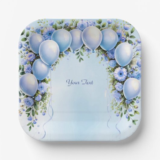 Blauballons Papierplatte Pappteller (Vorderseite)