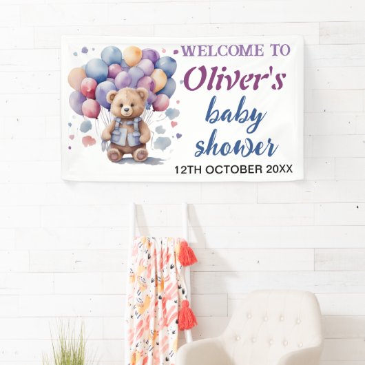 Blauballons Teddybär Babydusche Banner (Insitu)