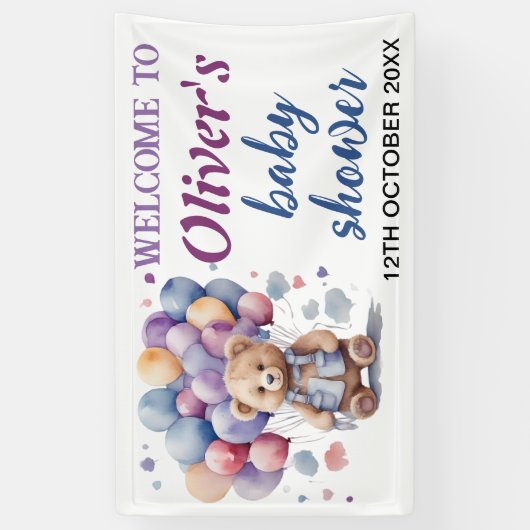 Blauballons Teddybär Babydusche Banner (Vertikal)