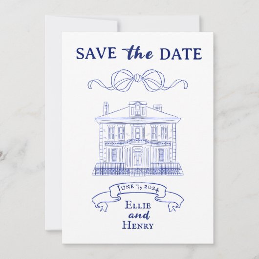 Blaubarocke Foto Save the Date Einladung (Vorderseite)