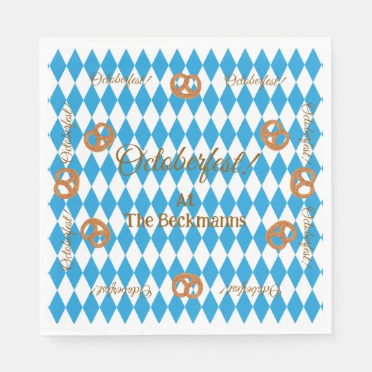 Blaubayerische Oktoberfest-Pretzels Serviette (Vorderseite)