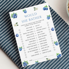 Blaubeer-Baby-Party "Würde sie eher"-Spielkarte Einladung