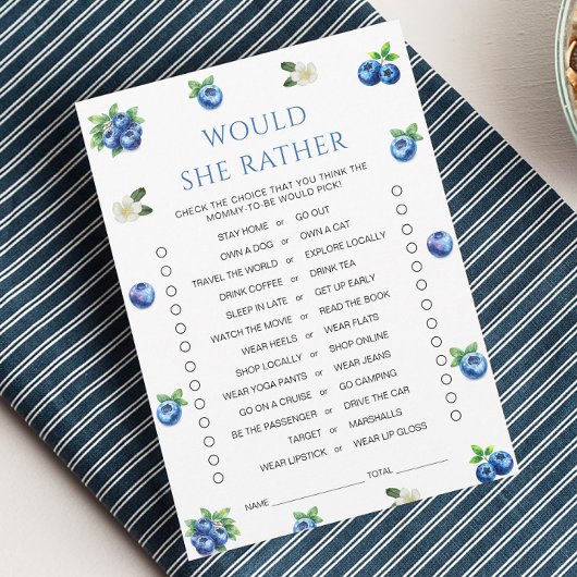 Blaubeer-Baby-Party "Würde sie eher"-Spielkarte Einladung