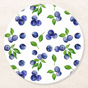 Blaubeer-Beeren-Erstgeburtstag-Wasserfarbmuster Runder Pappuntersetzer