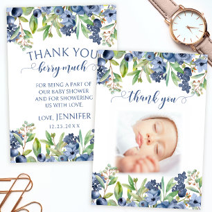 Blaubeer-Blumen-Baby-Shower-Foto-Dankeskarten Dankeskarte