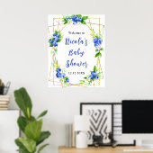 Blaubeer-Blumen-Baby-Shower-Willkommen Poster (Heimbüro)