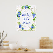 Blaubeer-Blumen-Baby-Shower-Willkommen Poster (Küche)
