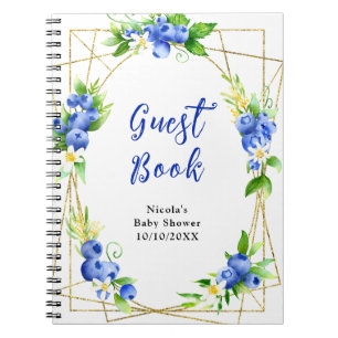 Blaubeer-Blumen-Babyparty-Gästebuch Notizblock