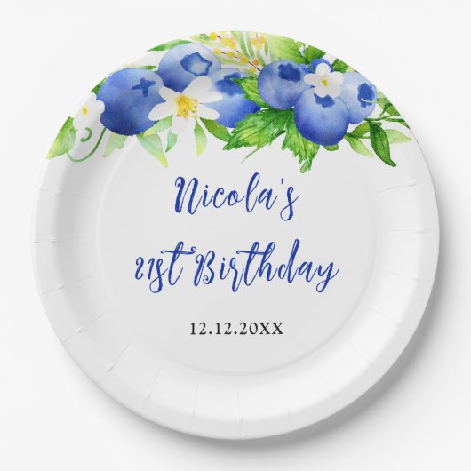 Blaubeer-Blumen-Geburtstag Pappteller (Vorderseite)