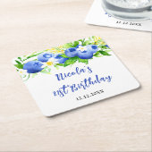 Blaubeer-Blumen-Geburtstag Rechteckiger Pappuntersetzer (angewinkelt)