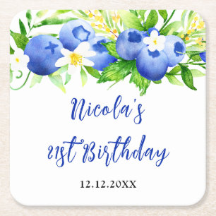 Blaubeer-Blumen-Geburtstag Rechteckiger Pappuntersetzer