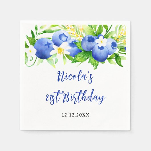 Blaubeer-Blumen-Geburtstag Serviette (Vorderseite)