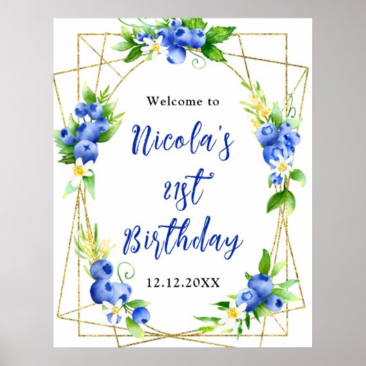 Blaubeer-Blumen-Geburtstags-Willkommen Poster (Vorne)