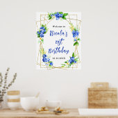 Blaubeer-Blumen-Geburtstags-Willkommen Poster (Küche)