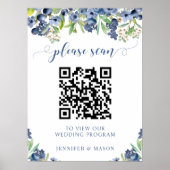 Blaubeer-Blumen-Hochzeitsprogramm QR-Code Poster (Vorne)