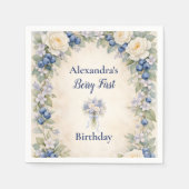 Blaubeer Botanisch 1. Geburtstag Serviette (Vorderseite)