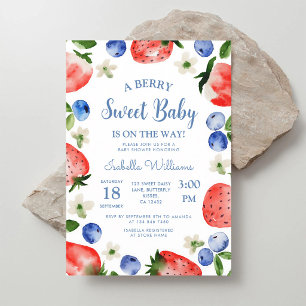 Blaubeer-Erdbeer-Aquarell-Baby-Party für Jungen Einladung