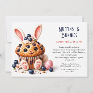 Blaubeer-Hasen-Muffin-Osterfrühstücks-Party-Einlad Einladung