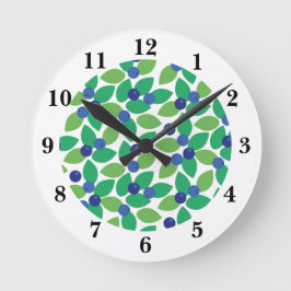 Blaubeer-modernes-elegantes Muster Grün Lila Runde Wanduhr