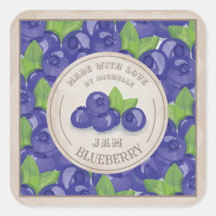 Blaubeer-Rustikal-Wasserfarben-Jam-Label Canning Quadratischer Aufkleber