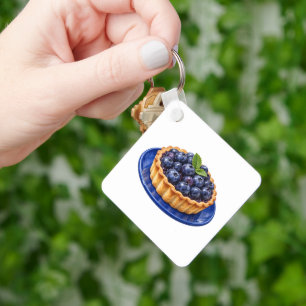 Blaubeer-Torte auf einem blauen Teller Schlüsselanhänger