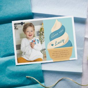 Blaubeer-Vanille-Eiscreme-Kindergeburtstagsfoto Dankeskarte