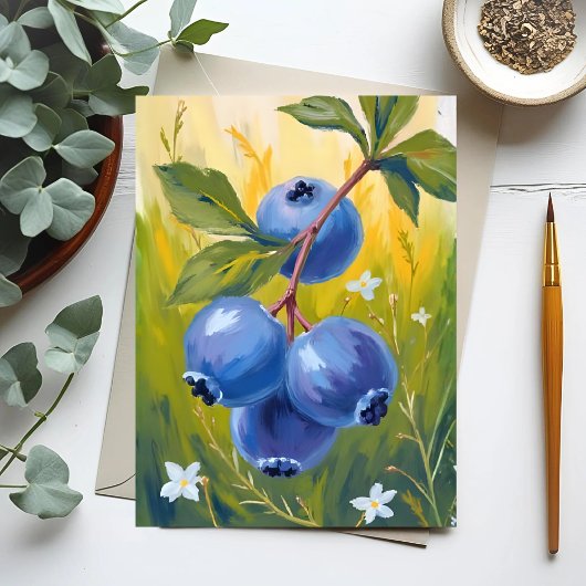 Blaubeerbusch | Frucht Aquarellmalerei Postkarte