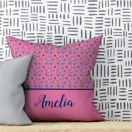 Blaubeere-Aquarellmuster niedlicher Name pink Kissen