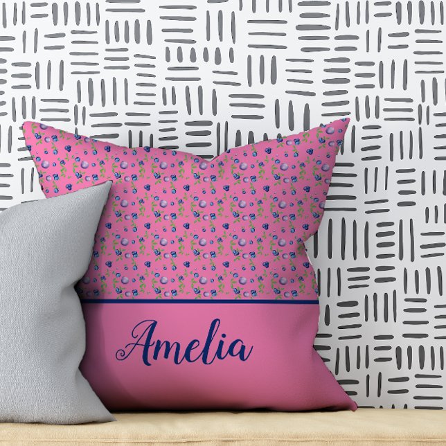 Blaubeere-Aquarellmuster niedlicher Name pink Kissen (Von Creator hochgeladen)