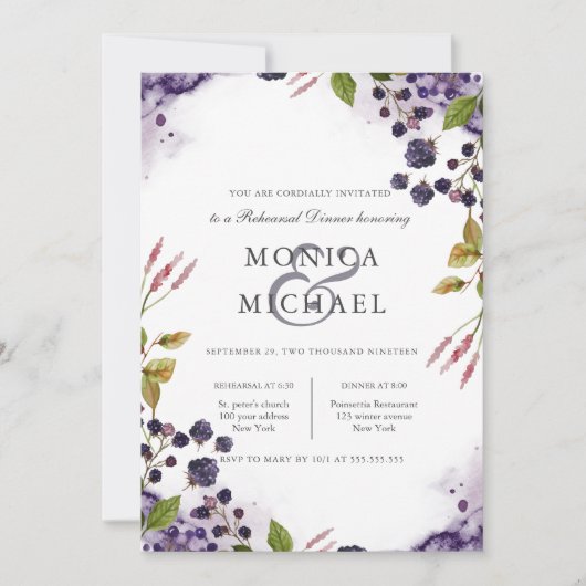 Blaubeere | Hochzeitsessen Probe Einladung (Vorderseite)