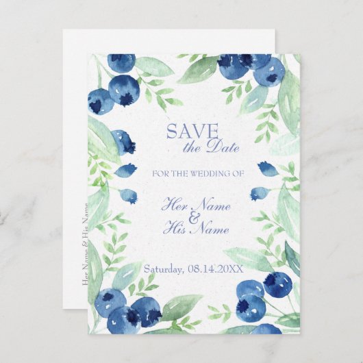 Blaubeere im Sommer Rustikale Hochzeit retten Datu Ankündigungspostkarte (Vorne/Hinten)
