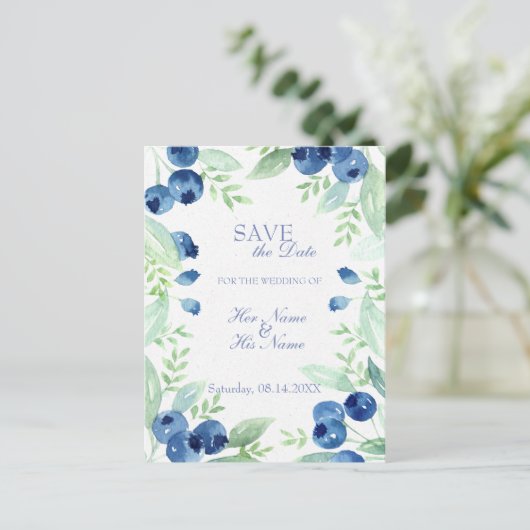 Blaubeere im Sommer Rustikale Hochzeit retten Datu Ankündigungspostkarte (Stehend Vorderseite)