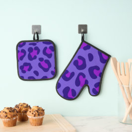 Blaubeere Leopard Ofenhandschuh & Topflappen-Set
