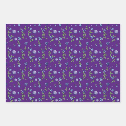 Blaubeere lila-grünes Graumuster Geschenkpapier Set (Vorderseite 3)