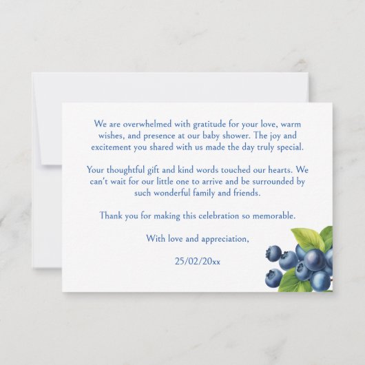 Blaubeere-Süßbaby-Dusche Dankeskarte (Rückseite)