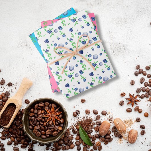 Blaubeere-weißes rosa Muster Geschenkpapier Set