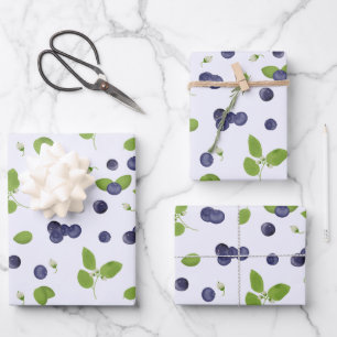 Blaubeeren Aquarell Blaubeerblüten Laub Geschenkpapier Set
