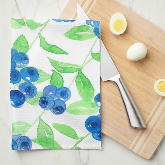 Blaubeeren-Aquarellmuster Geschirrtuch (Viertel Falte)