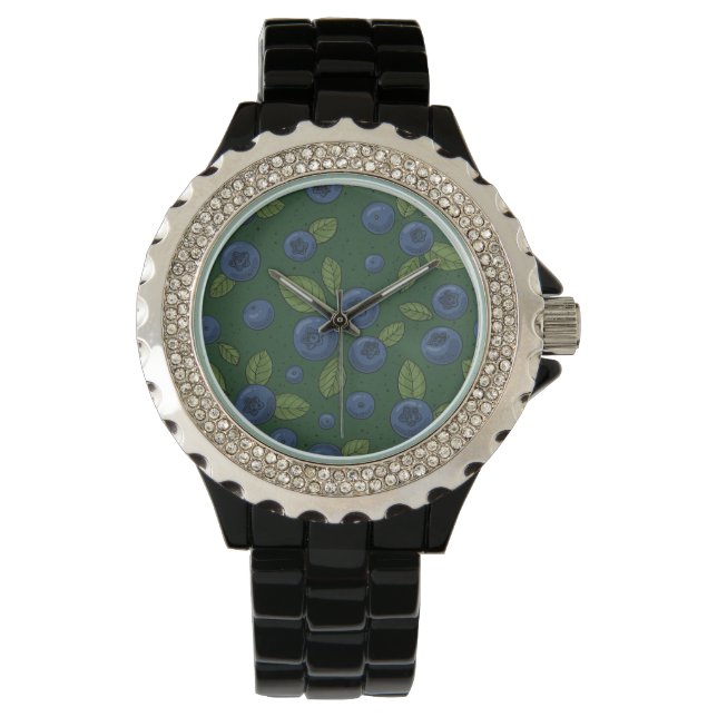 Blaubeeren auf dunkelgrün armbanduhr (Vorderseite)