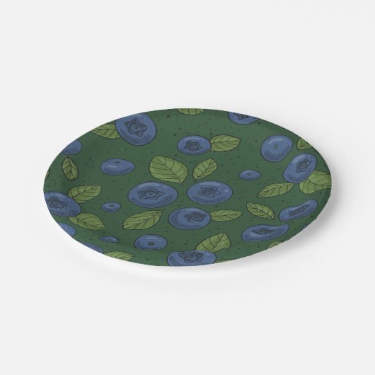 Blaubeeren auf dunkelgrün pappteller (Schrägansicht)