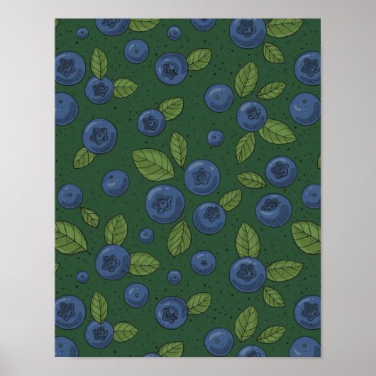 Blaubeeren auf dunkelgrün poster (Vorne)