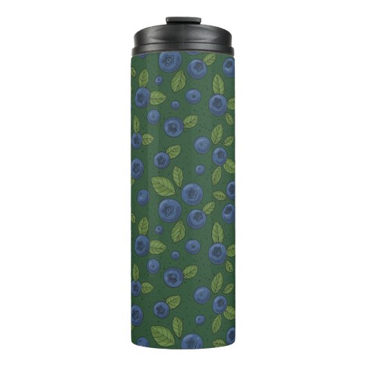 Blaubeeren auf dunkelgrün thermosbecher (Vorderseite)