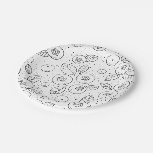 Blaubeeren auf schwarz und weiß pappteller (Schrägansicht)