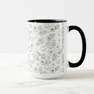 Blaubeeren auf schwarz und weiß tasse