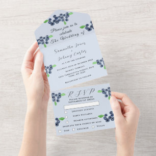 Blaubeeren Beeren Frucht Elegante Blaue Hochzeit  All In One Einladung