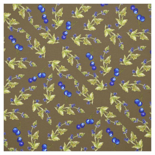 Blaubeeren - Blätter, braun, dunkel Stoff (Muster)