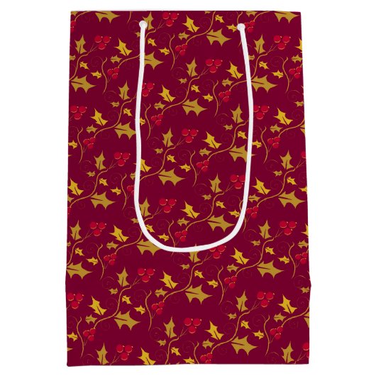 Blaubeeren-Blättermuster, einzeln, rot Mittlere Geschenktüte (Rückseite)